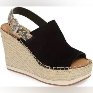 Dolce Vita Shan Snake Print Slingback Black Suede Espadrilles Platform Wedges